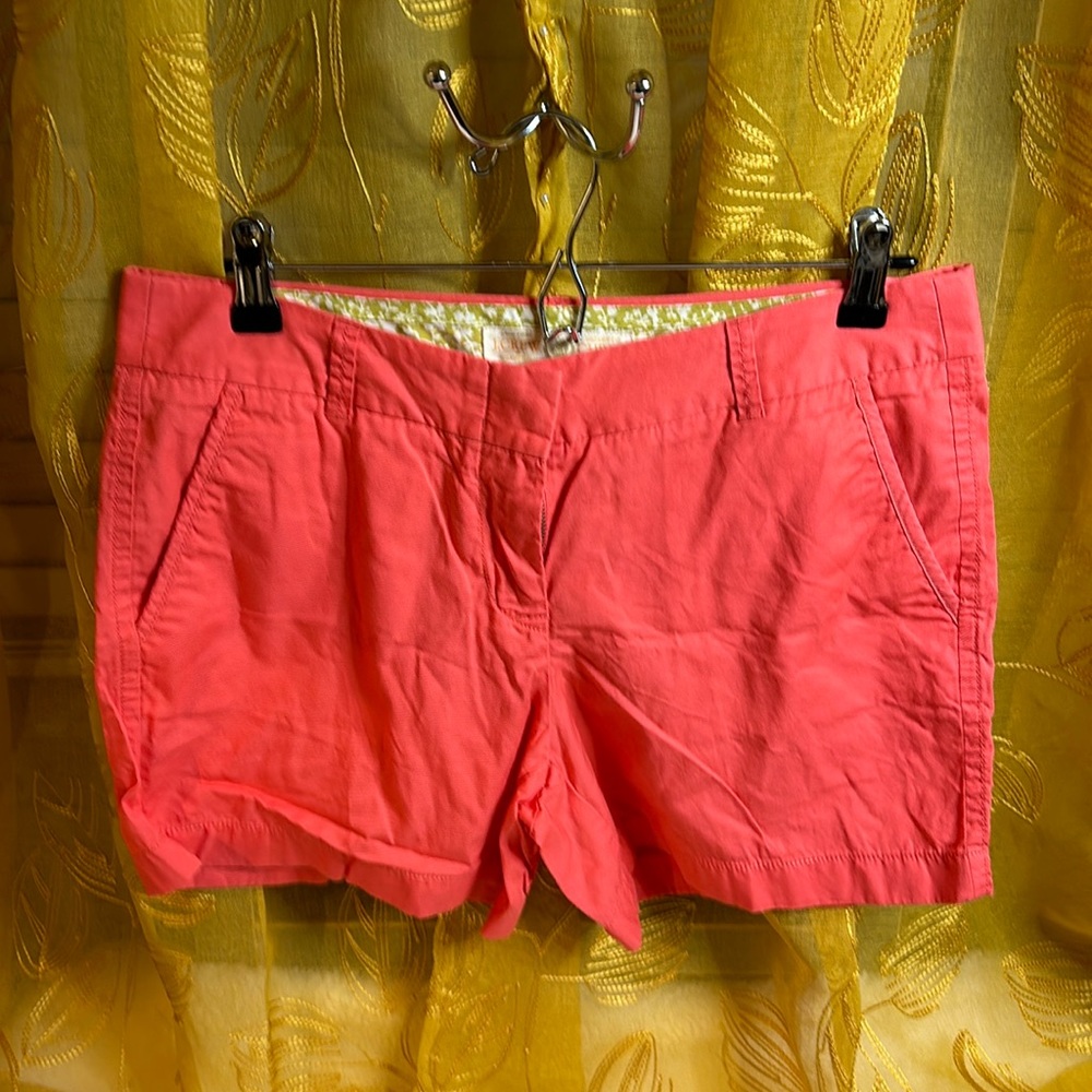 J Crew, Coral classic twill Chino Shorts…lightly used…size 6